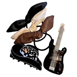 Western Rock Hair Accessory Set Cowboy Hat Guitar Claw Clips Leather Bow Ties